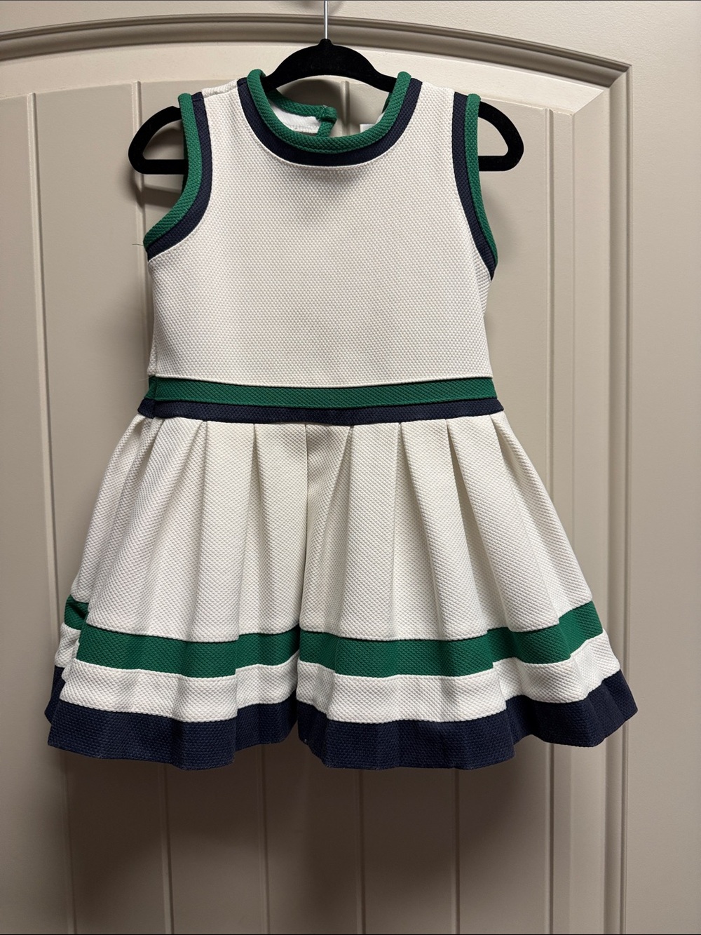 Edgehill Collection White Dress with Green & Navy Trim